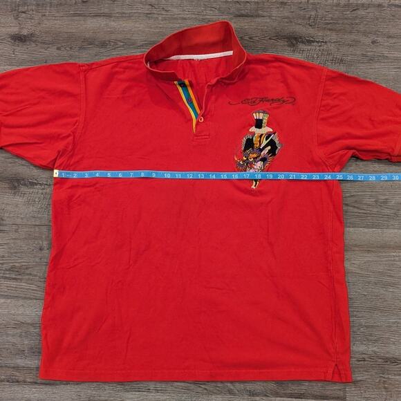 vintage Y2K Ed Hardy by Christian Audigan Red Embroidered Polo Men's XXL - Picture 8 of 10